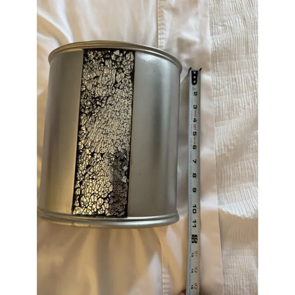 Popular Bath Sinatra Wastebasket Faux Diamond Panel Resin Silver Gray Bathroom
